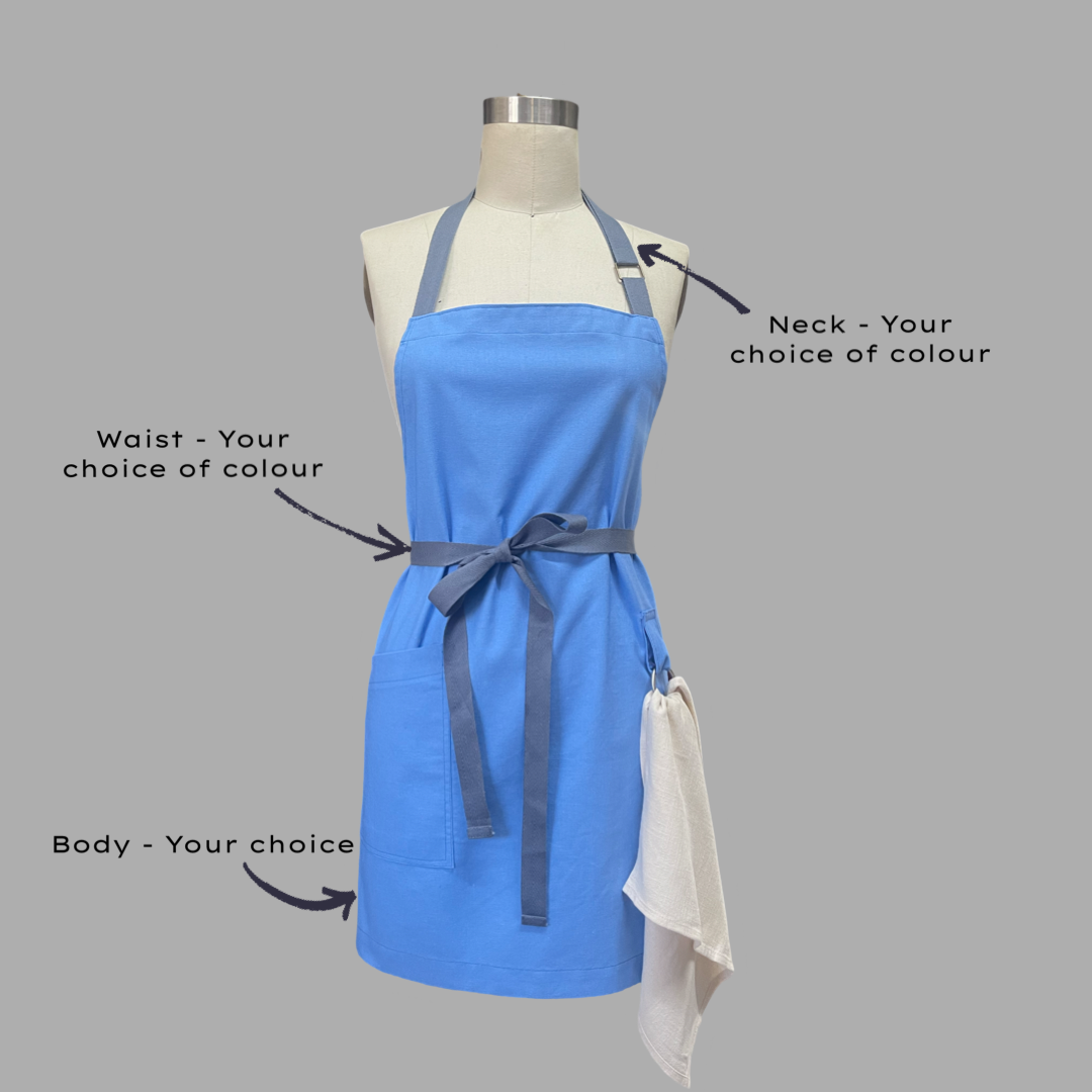 Apron Neck Strap with tea towel ring and large side pocket - Cotton Linen - Customisable - Australian Made Apron