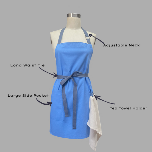 Apron Neck Strap with tea towel ring and large side pocket - Cotton Linen - Customisable - Australian Made Apron