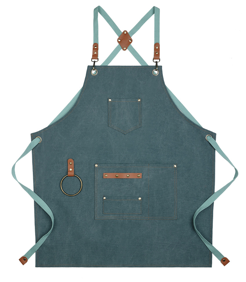 Heavy-Duty Apron with Adjustable Cross-Back Straps and Multiple Pockets – Durable Canvas with Leather Accents