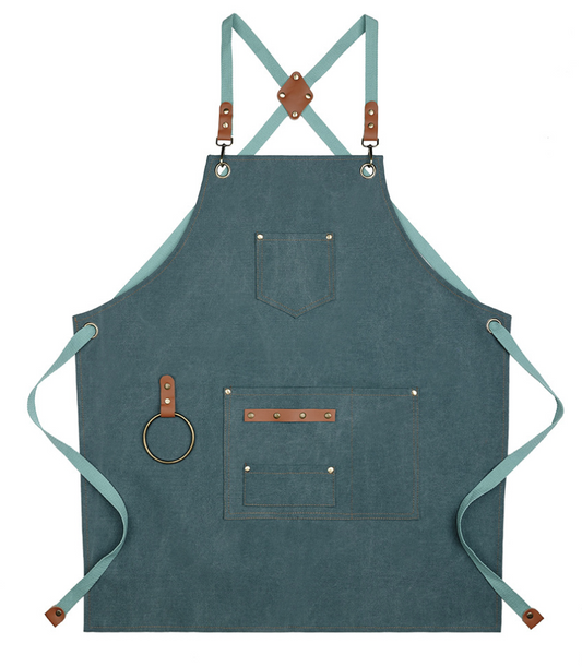 Heavy-Duty Apron with Adjustable Cross-Back Straps and Multiple Pockets – Durable Canvas with Leather Accents