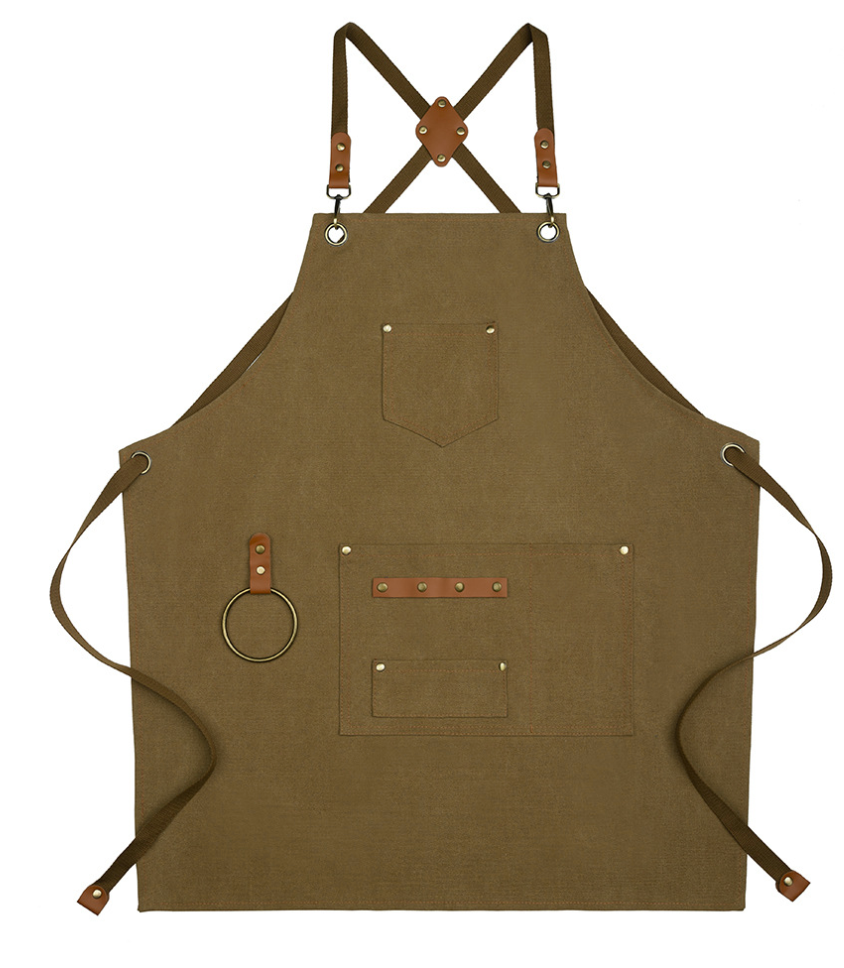 Heavy-Duty Apron with Adjustable Cross-Back Straps and Multiple Pockets – Durable Canvas with Leather Accents