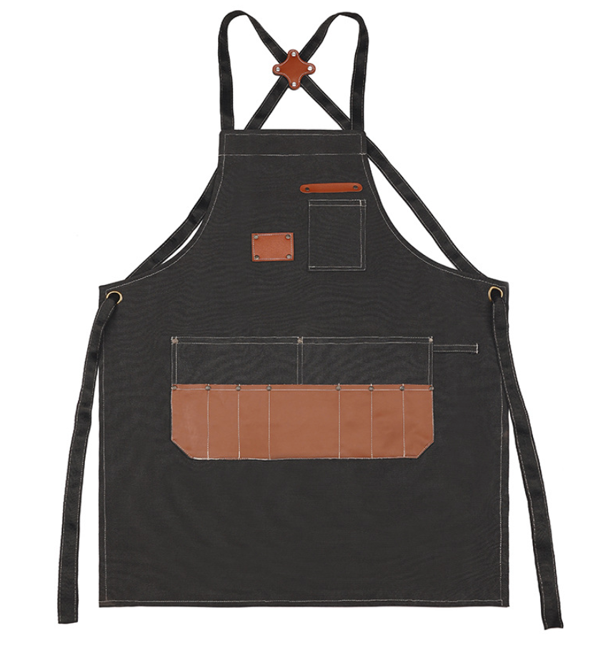 Cross Back Heavy-Duty Craftsman's Apron with faux leather Pockets and X-Back Straps