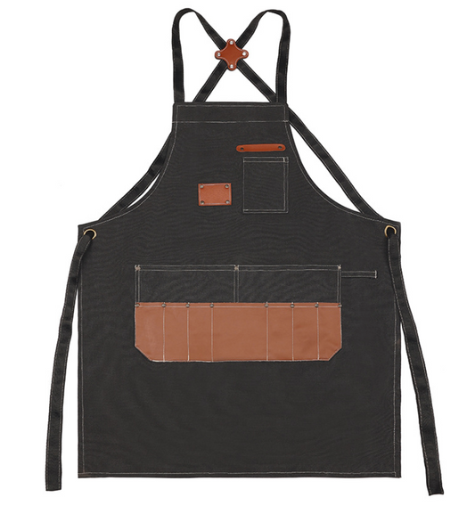 Cross Back Heavy-Duty Craftsman's Apron with faux leather Pockets and X-Back Straps