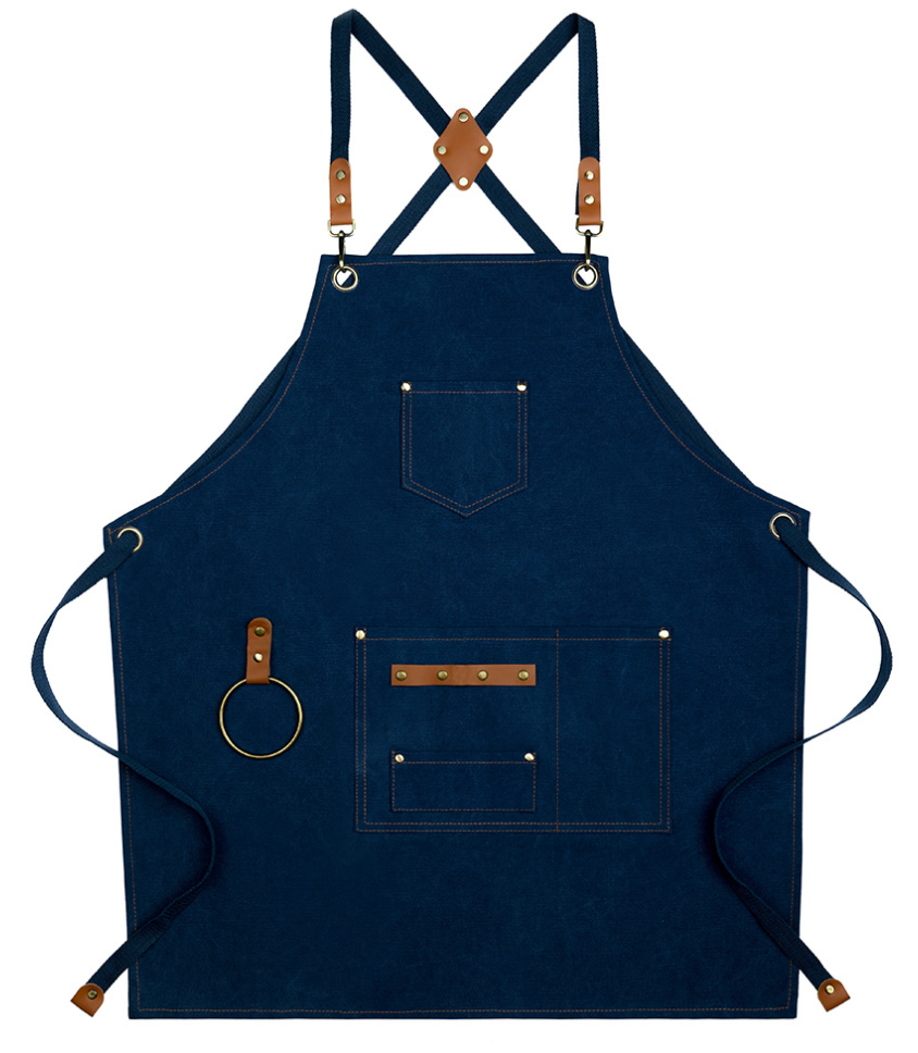 Heavy-Duty Apron with Adjustable Cross-Back Straps and Multiple Pockets – Durable Canvas with Leather Accents