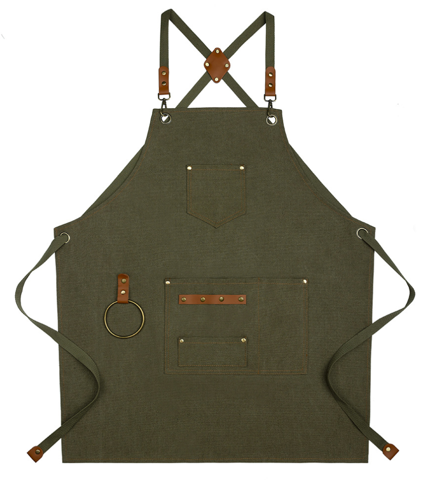 Heavy-Duty Apron with Adjustable Cross-Back Straps and Multiple Pockets – Durable Canvas with Leather Accents