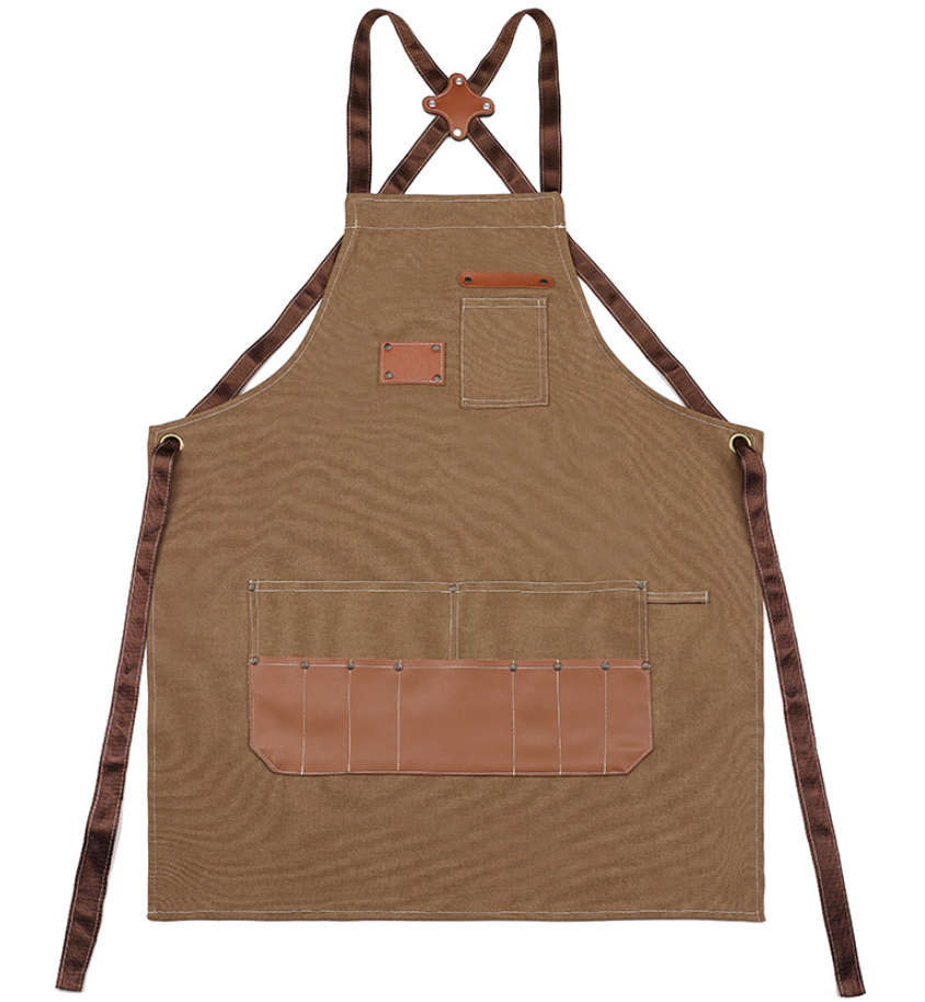 Cross Back Heavy-Duty Craftsman's Apron with faux leather Pockets and X-Back Straps