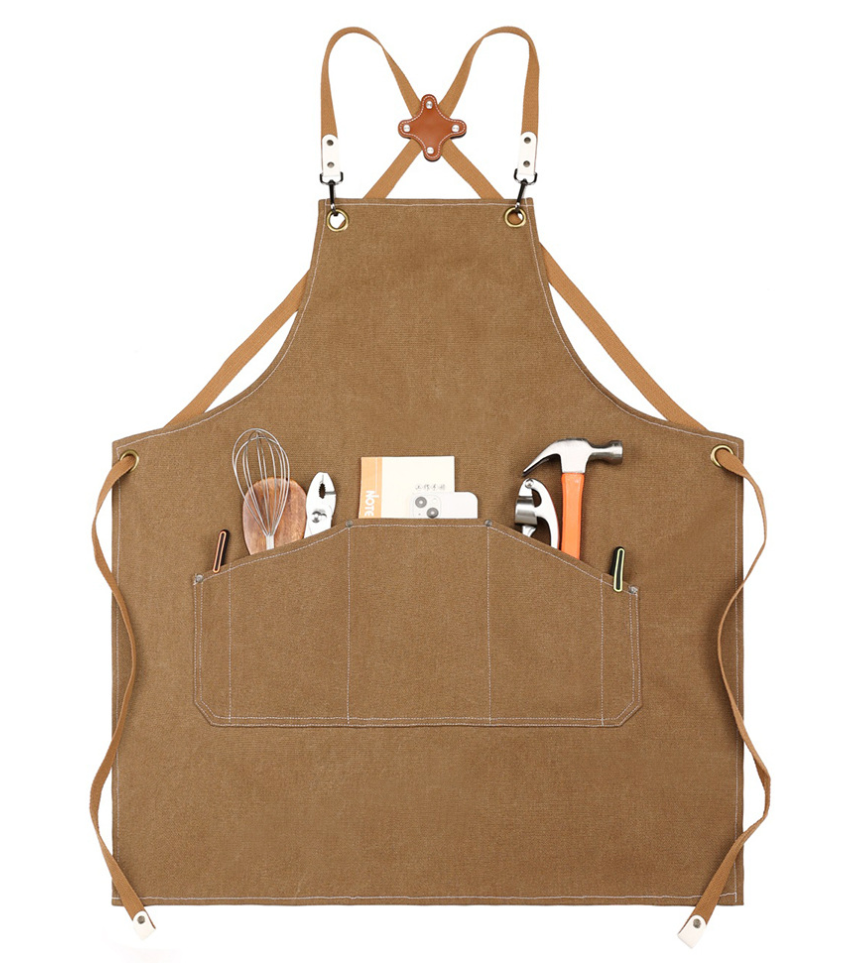 Canvas Utility Apron with Adjustable Cross-Back Straps and Large Storage Pocket – Durable Workwear for Chefs, Craftsmen, and DIY Enthusiasts