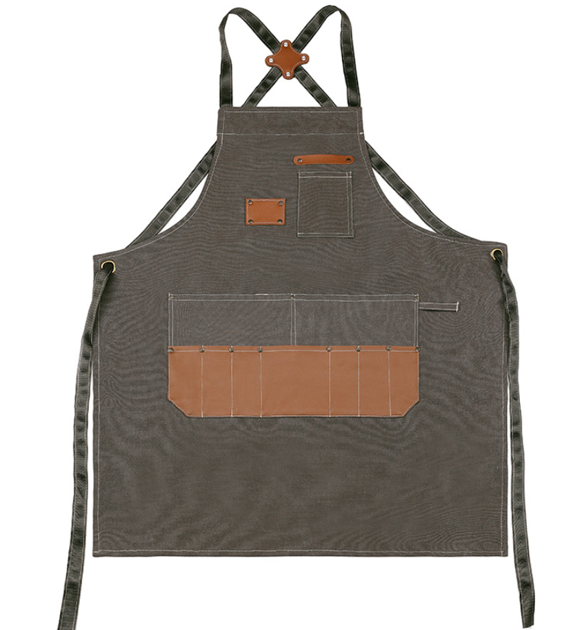 Cross Back Heavy-Duty Craftsman's Apron with faux leather Pockets and X-Back Straps