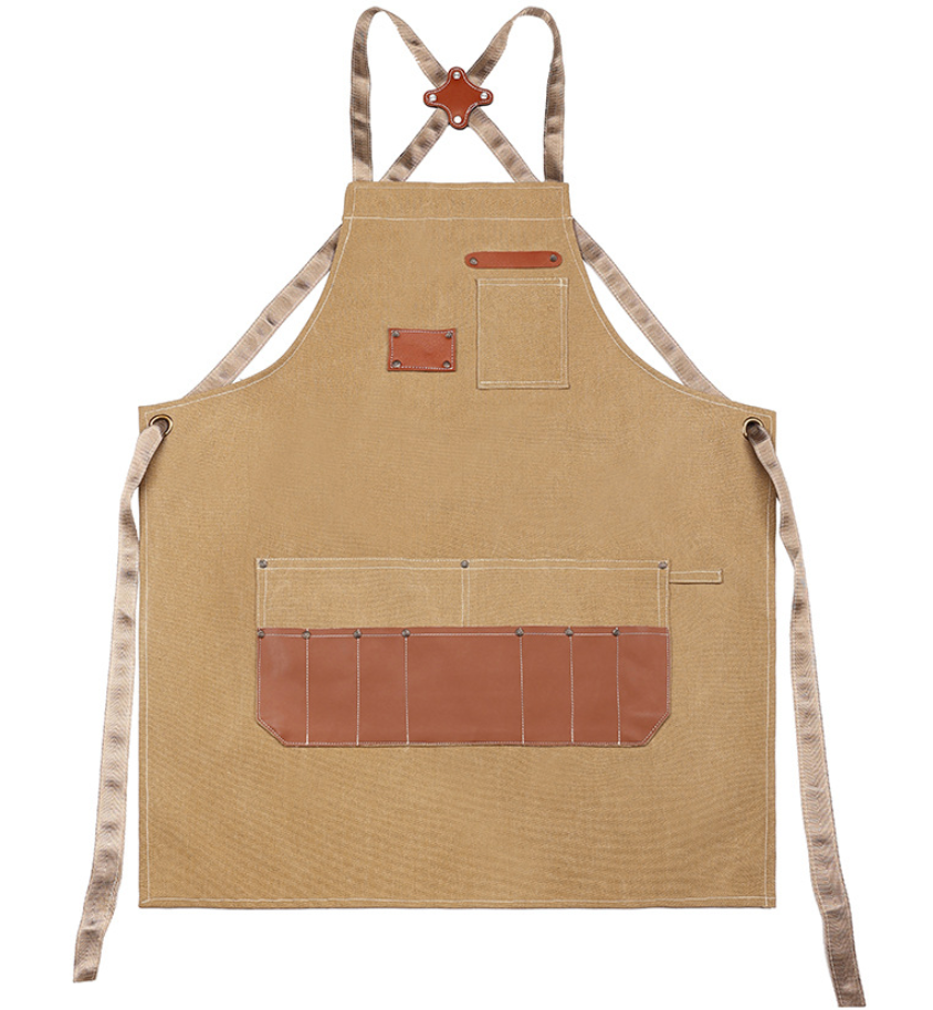 Cross Back Heavy-Duty Craftsman's Apron with faux leather Pockets and X-Back Straps