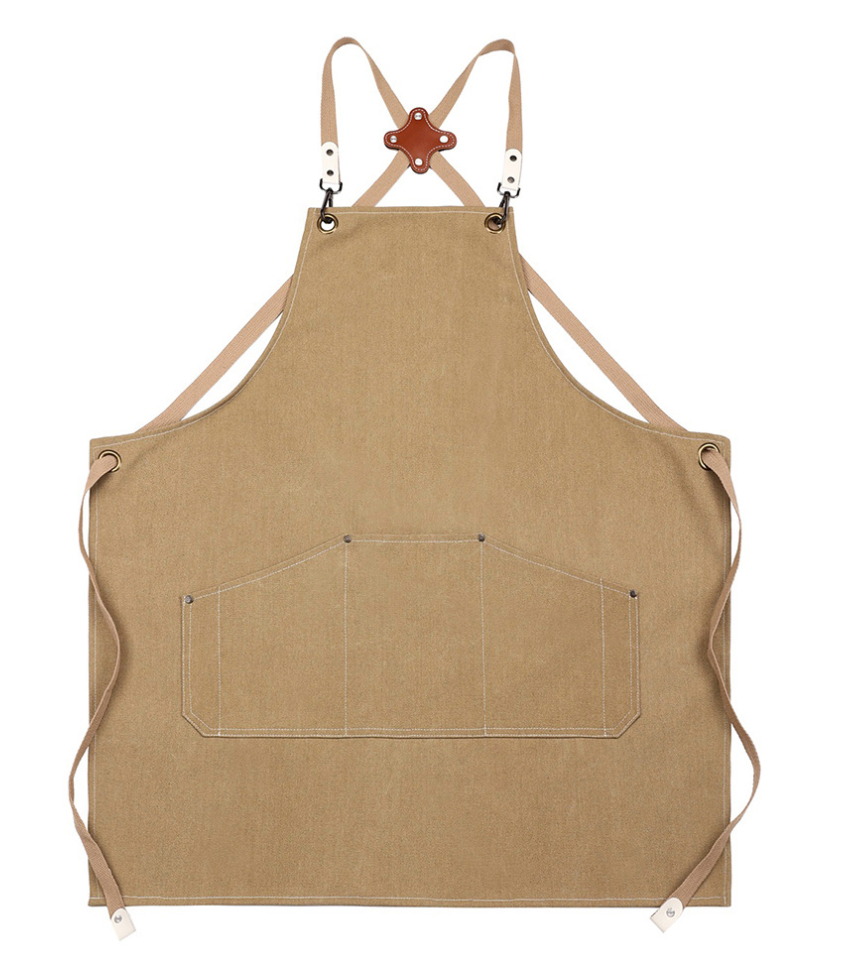 Canvas Utility Apron with Adjustable Cross-Back Straps and Large Storage Pocket – Durable Workwear for Chefs, Craftsmen, and DIY Enthusiasts