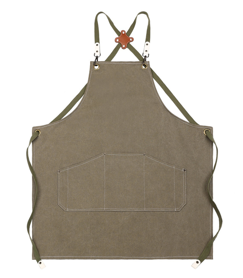 Canvas Utility Apron with Adjustable Cross-Back Straps and Large Storage Pocket – Durable Workwear for Chefs, Craftsmen, and DIY Enthusiasts